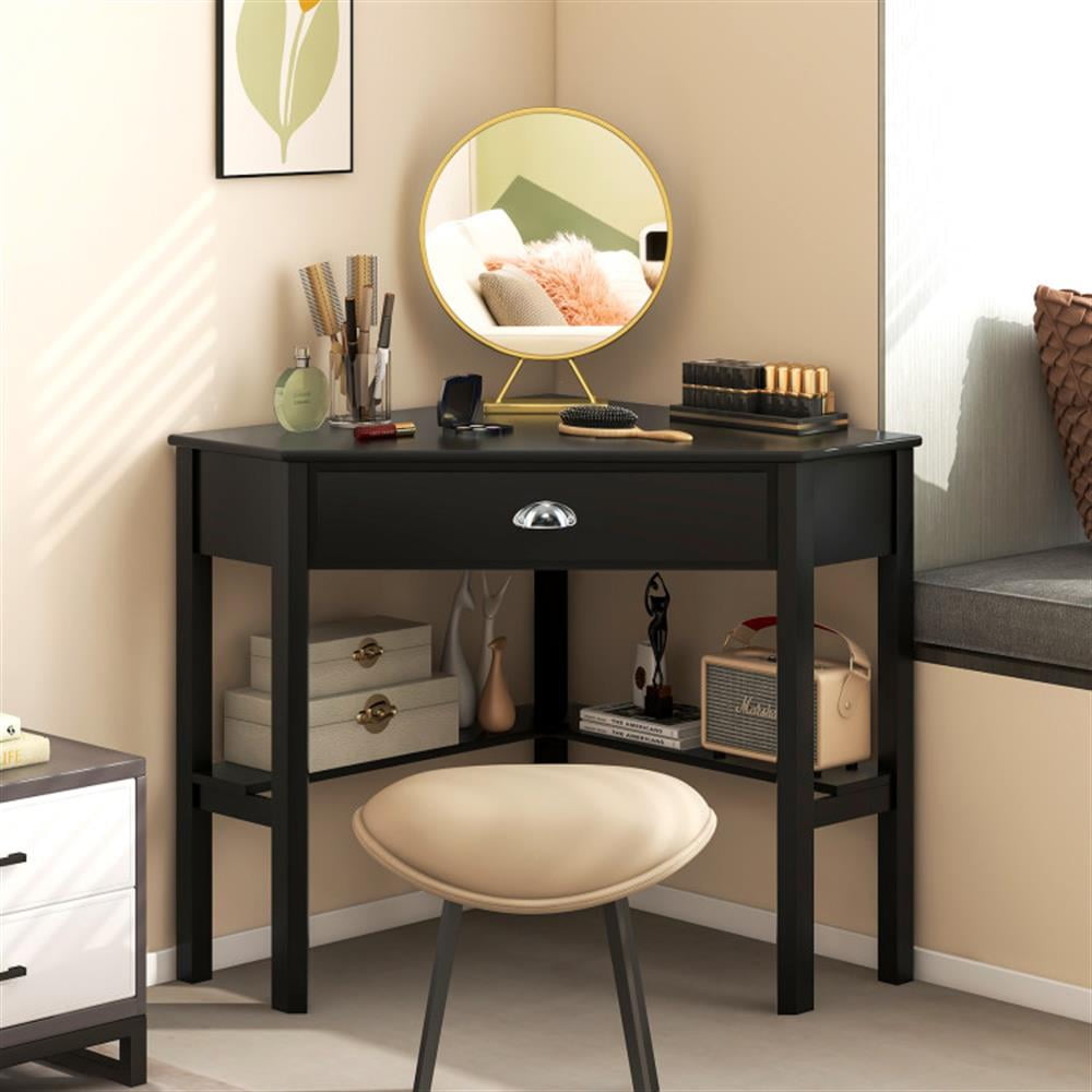 Demi Bonn Corner Wooden Piece Laptop Computer Desk, Small Home Office Desk Study Writing Table, Black