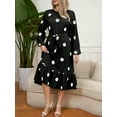 thumbnail image 6 of SIEANE Women's Plus-Size Casual Fall Long Sleeve Polka Dot Retro A-line Tunic Slim Medium Length Dress 1X-5X, 6 of 7