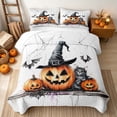 thumbnail image 2 of Erosebridal Spooky Jack O Lantern Twin Quilt Set, Cute Cat Bat Twin Coverlet Set for Boys Girls, Orange Black Lavender White, 2-Piece 1 Bedspread and 1 Pillowcase, 2 of 7