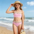 thumbnail image 6 of JUMEYU Bathing Suit Girl Girls' 3 Piece Bikini Set Ditsy Floral Print Wireless Swimsuit with Beach Skirt Size 8-9 Years (Light Pink,8-9 Years), 6 of 9