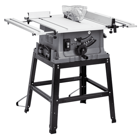 Efficient 10-Inch Portable Table Saw for Outdoor Use – 15A 5000RPM, Adjustable Blade Height, Stand, 90° Crosscut & 0-45° Bevel Cut, Powder Collector, Multi-Purpose – Gray
