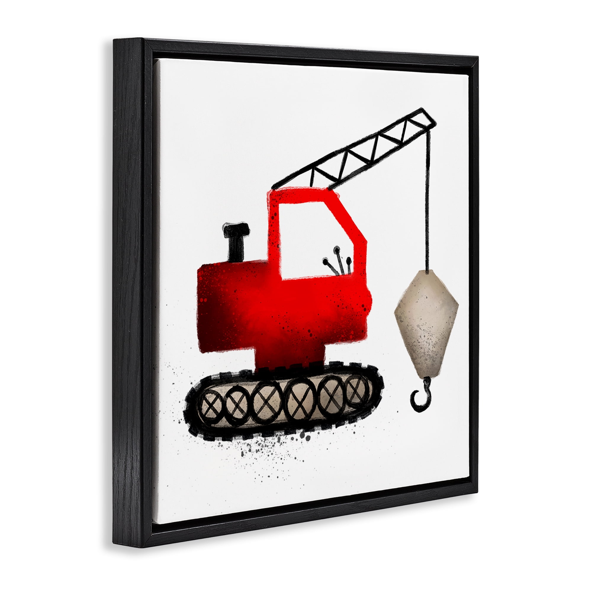Stupell Industries Red Construction Vehicle Transportation Painting Black Floater Framed Canvas Art Print Wall Art, 25 x 25