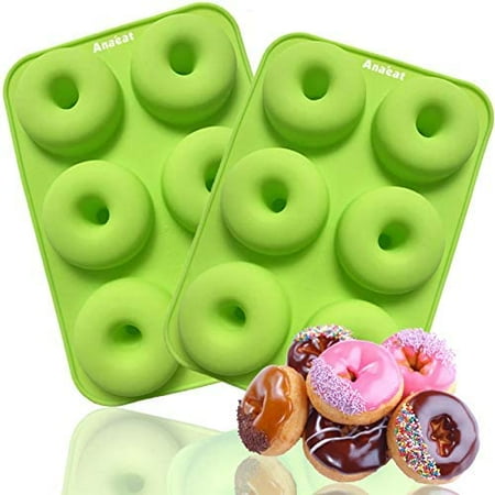 

2 Pack Donut Pan Silicone Baking Mold Just Pop Out! Non-Stick Doughnuts Baking Pans BPA Free for 6 Full-Size Donuts Muffins Cake Biscuit Bagels - Easy Clean Oven Dishwasher Safe (Green)