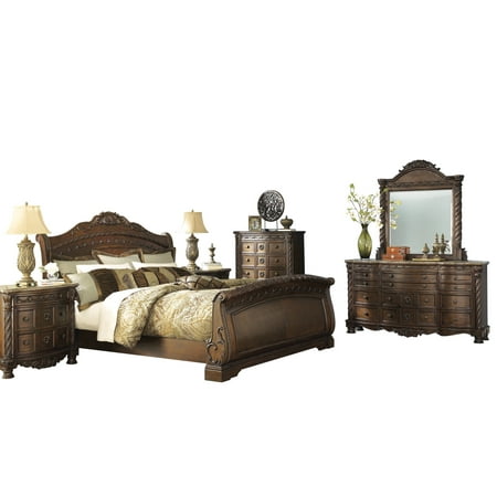 Ashley Furniture North Shore 6 Pc Bedroom Set E King Sleigh Bed Dresser Mirror 2 Nightstand Chest Dark Brown