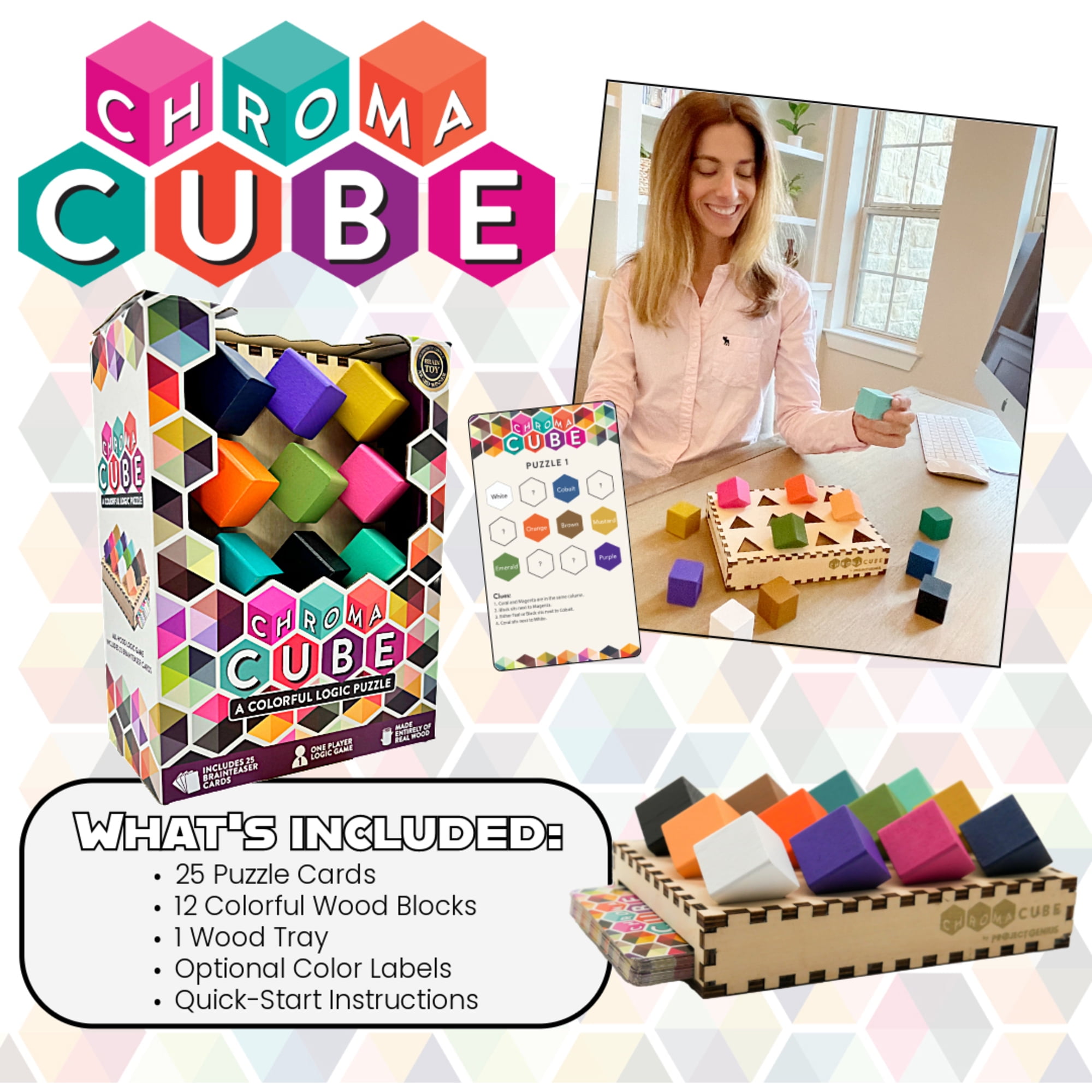 Project Genius, Chroma Cube, 12 Wooden Blocks, Puzzle Challenge