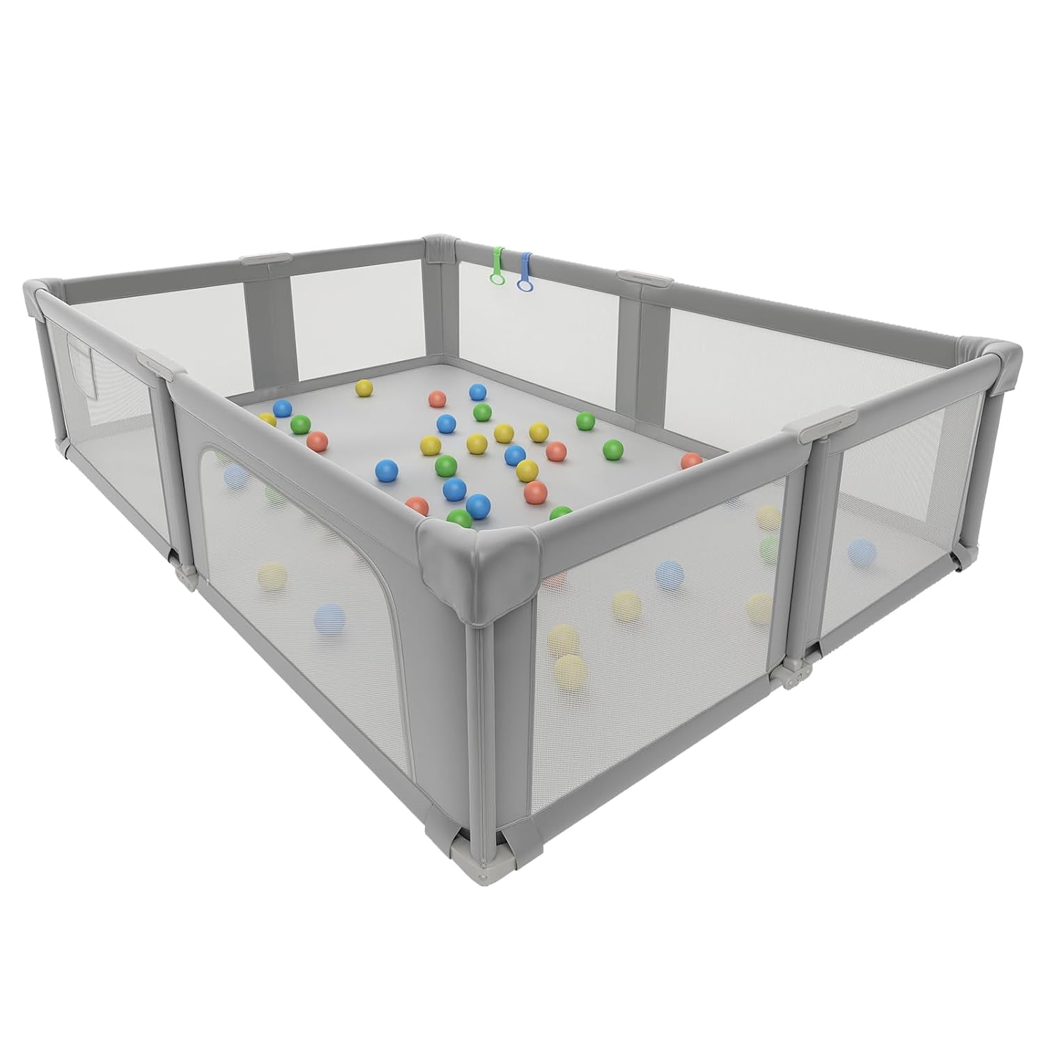 73" ×61" Large Baby Playpen, Baby Playard for Babies and Toddlers, Baby Fence Play Pens for Indoor & Outdoor, Sturdy Safety Play Yard with Soft Breathable Mesh and Carry Bag, Anti-Fall, Light Gray