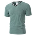 thumbnail image 3 of Men's V Neck T-Shirt Short Sleeve Slim Casual Top With Chest Pocket Summer Lightweight Tee Green XL, 3 of 5