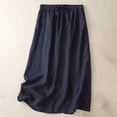 thumbnail image 2 of VBVC Women's Drawstring Cotton-Linen Maxi Skirt,Breathable Boho Office Skirt For Women,Ladies High Waisted A-Line Skirt with Pockets,Navy,M-2XL, 2 of 5