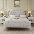 thumbnail image 2 of JERFIT Style Solid Wood Bed Frame with Upholstered Tufted Headboard No Box Spring Needed Queen, 2 of 8