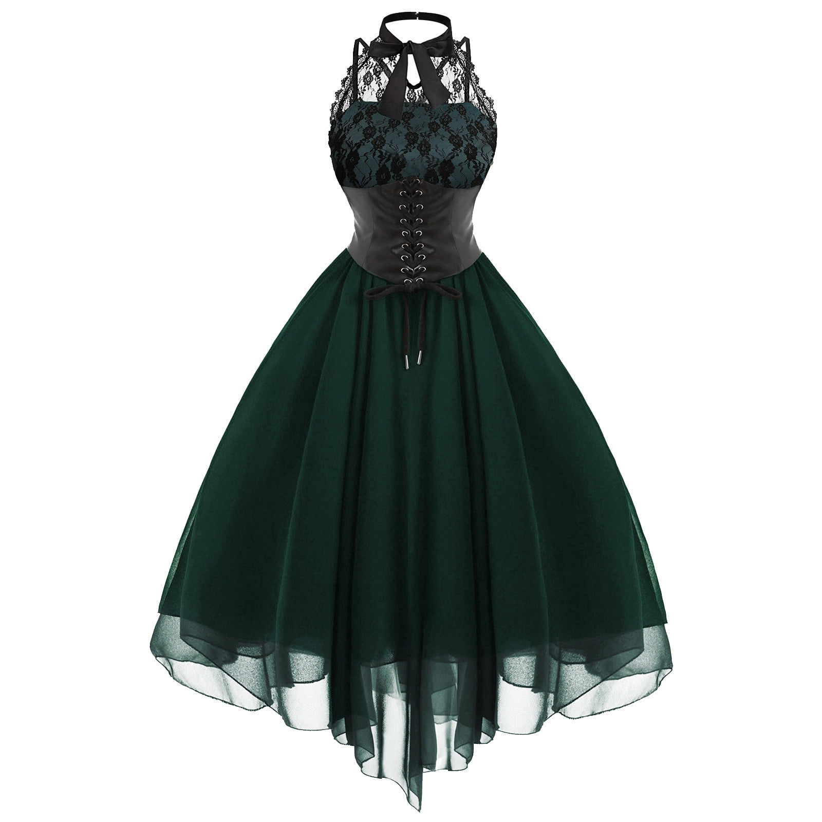 Women's Goth Corset Dress Lace Halter Emo Sleeveless Gothic