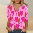 thumbnail image 2 of VALMASS Valentine's Day 3/4 Sleeve V Neck Shirts Women Casual Cute Heart Print Tee Plus Size Pullover Tops (4XL, Hot Pink-C), 2 of 5