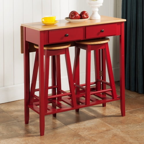 Winston Porter Galion 3 Piece Pub Table, Red Pub Table And Stools