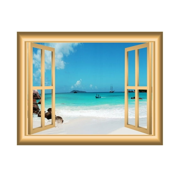 VWAQ Beach Scene Window Wall Decal Nature Scenery Wall Art Bedroom Sticker Mural VWAQ-NW13 (18"H X 22"W)