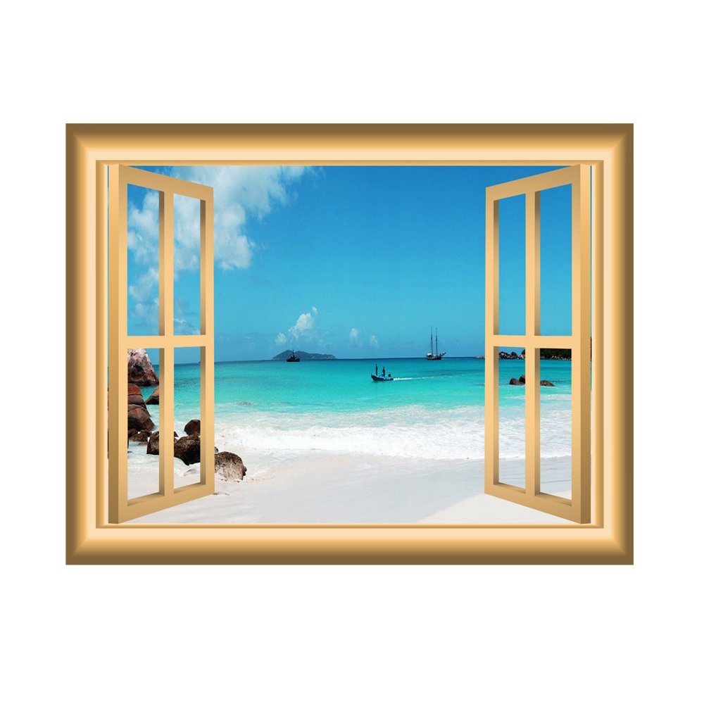 VWAQ Beach Scene Window Wall Decal Nature Scenery Wall Art Bedroom