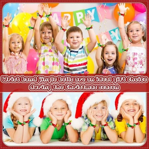 Christmas Wrist Bells Bracelets, 24Pcs Wrist Band Jingle Bells with Red Green Gold Silver Bells, Musical Instruments Adjustable Hand Ankle Bells for Christmas Gifts Kids Party Favor Toys