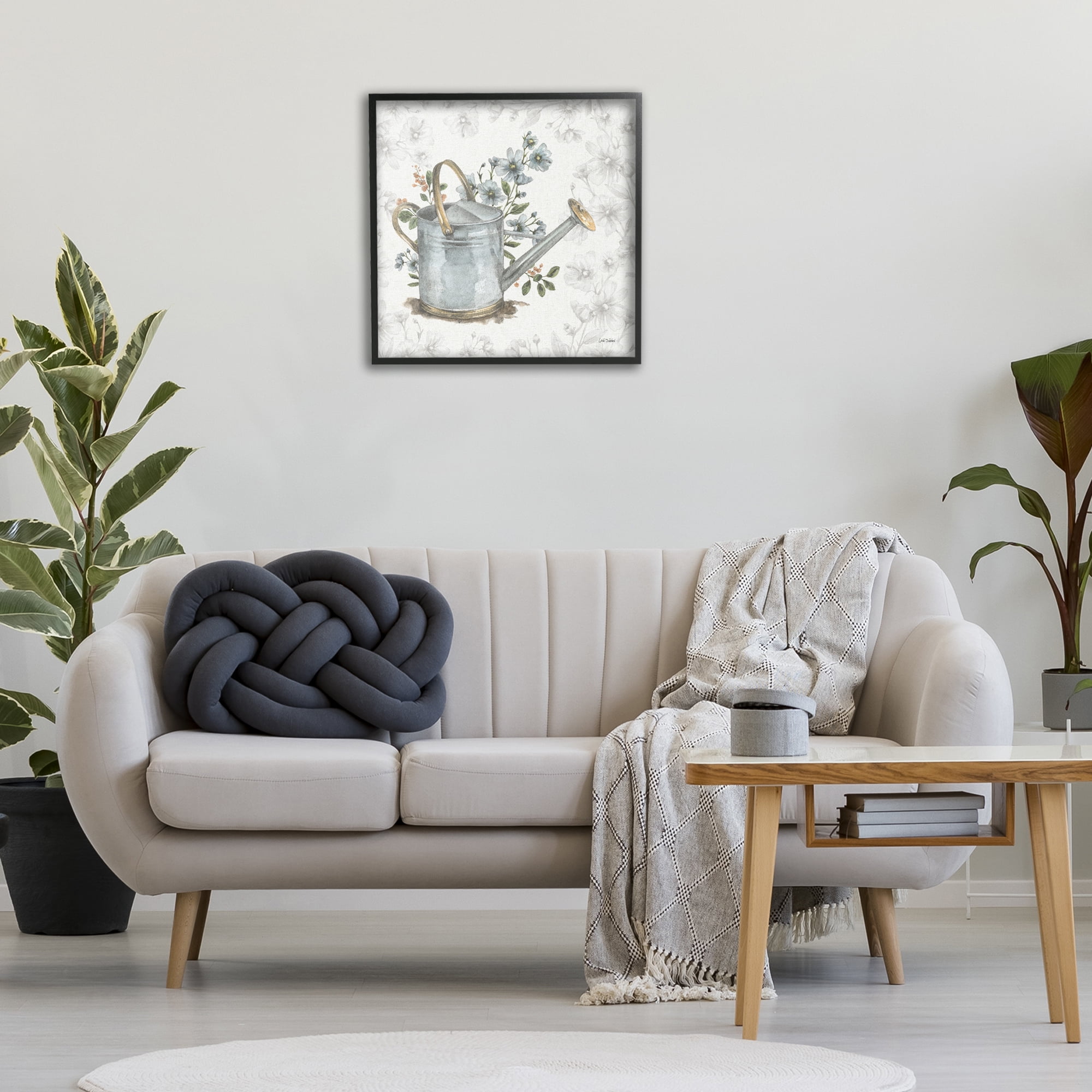 Stupell Industries Floral Watering Can Botanical & Floral Painting Black Framed Art Print Wall Art, 24 x 24