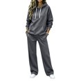 thumbnail image 4 of YHCY Women 2 Piece Hoodie Jogger Sweatsuit Set Fall Casual Hooded Sweatshirt Basic Elastic Waisted Wide Leg Sweatpant Lounge Sets Casual Trendy Suits Travel Vacation Turtleneck Grey S, 4 of 8