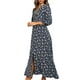 thumbnail image 2 of Sunloudy - Vestido largo de manga 3/4 para mujer, con botones y estampado floral, con cuello en V, informal, de cintura alta, estilo bohemio Sunloudy  S M L XL, 2 of 8