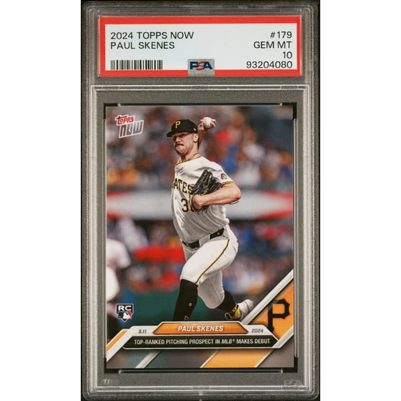 Graded 2024 Topps Now Paul Skenes #179 Major League Debut Rookie RC Baseball Card PSA 10 Gem Mint