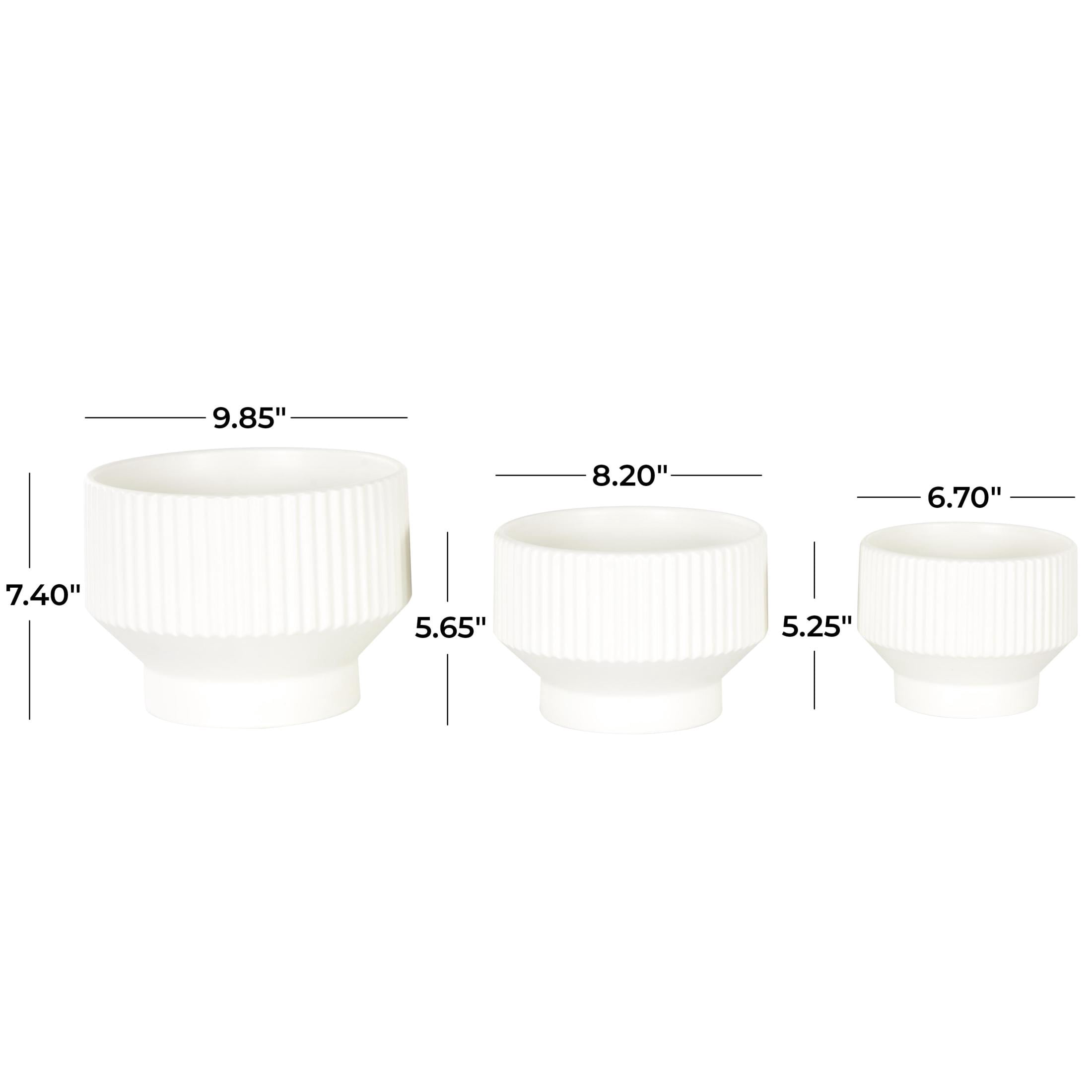 DecMode 10", 8" and 7"W Wide Fluted White Ceramic Planter with Tapered Base (3 Count)