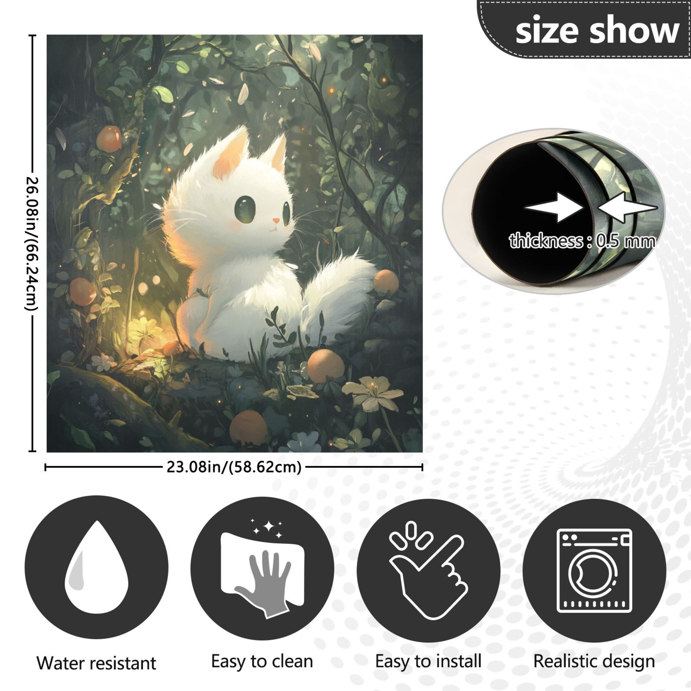 Dishwasher Magnetic Sticker 23x26 Inch Refrigerator Magnetic Sticker Washing Machine Magnetic Sticker Kitchen Panel Magnetic Sticker Home Decor Cartoon Beautiful White Cat