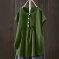 thumbnail image 2 of Besolor Womens Summer Short Sleeve Tops Pleated Front Button Crewneck Casual Loose Lightweight Shirts Top Pullover, 2 of 7
