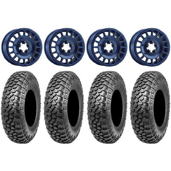 Method 407 15" Wheels Bahia Blue 32" RAZR XT Tires Polaris RZR Turbo R & Pro R Ranger 1500 Xpedition