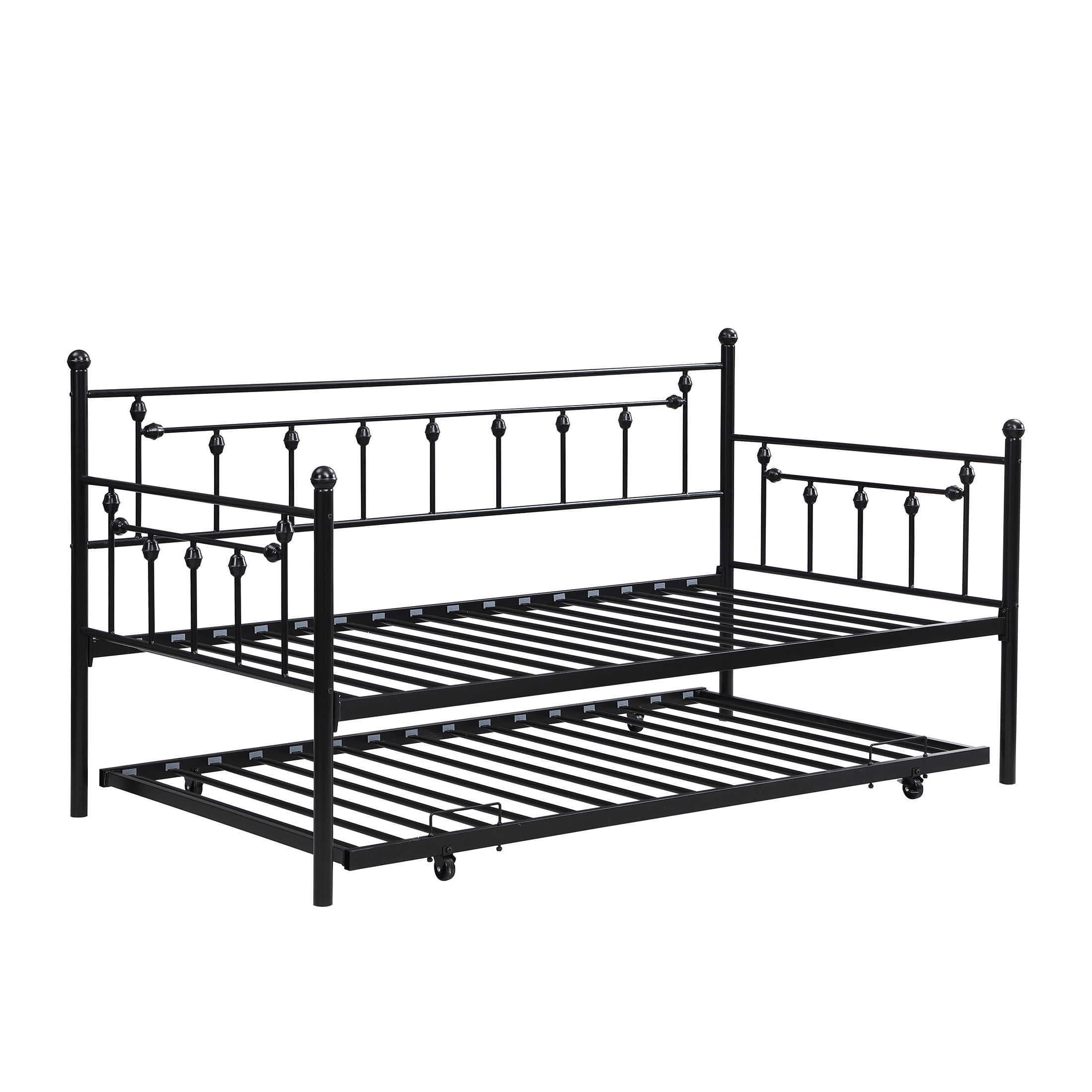 PORKISS Daybed with Trundle Bed, Twin Bed Frame, Metal Sofa Bed with Strong Supports for Living Room, Bedroom, and Guest Room, Black#2