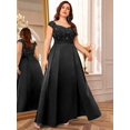 thumbnail image 5 of Black Plus Size Sleeveless Sequin Lace Bodice Satin A-Line High Slit Formal Evening Gown, 5 of 7