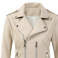 thumbnail image 4 of IROINNID Women's Short Faux Leather Jacket Notch Lapel Solid Color Long Sleeve Jacket Zipper Pocket Outerwear Tops, Beige, 4 of 4