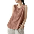 thumbnail image 1 of Plebaso Débardeurs en Coton et Lin pour Femmes Col Rond Sans Manches Chemises Décontractées Légères Blouses pour Femmes, 1 of 6