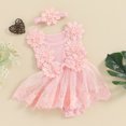 thumbnail image 4 of Riecok Newborn Infant Girl 1st Birthday Party Dress Princess Romper Soft Tulle 3D Flower Applique Ruffle Sleeve 0-18 Months Pink 12 M, 4 of 6