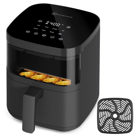 Freidora de aire 4QT con ventana de vista superior, panel digital de 8 preajustes, ahorro de espacio, recordatorio de batido y luz, control preciso de 5 °F, antiadherente y apto para lavavajillas, 155