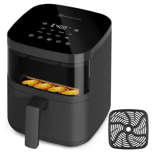 Freidora de aire 4QT con ventana de vista superior, panel digital de 8 preajustes, ahorro de espacio, recordatorio de batido y luz, control preciso de 5 °F, antiadherente y apto para lavavajillas, 155