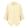thumbnail image 6 of Summer Tops, Women Blouses, Women's Casual Summer Shirt Elegant Fashionable Top Long Sleeve V Neck Loose Button-Up Shirt with Belted Waist for Versatile Styling and Comfort, 6 of 7