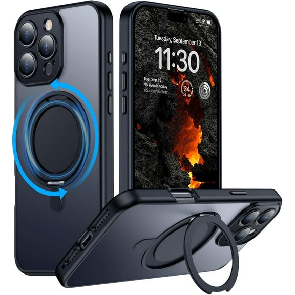 Magnetic for iPhone 16 Pro Max Case,[with 360°Rotatable Invisible Magnetic O-Ring Stand][Military Grade Shockproof][Compatible with MagSafe] Slim Translucent Matte Phone Case 6.9"