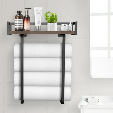 AHOXE Towel Racks for Bathroom with Wooden Shelf, Wall Mounted Bath Towel Holder Bathroom Organizer
