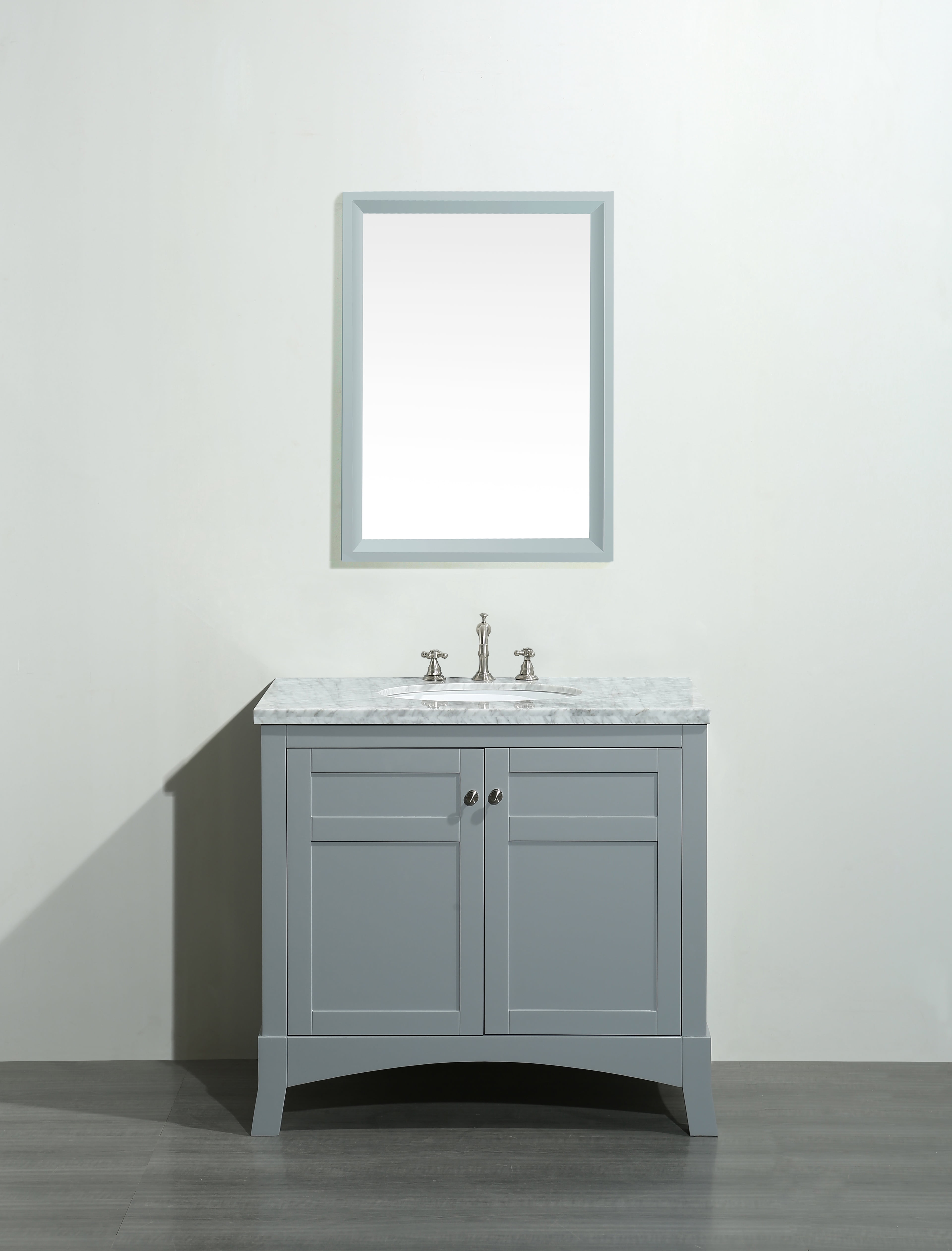 Eviva New York 36" Gray Bathroom Vanity, with White Marble Carrera Countertop