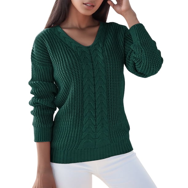 Gibobby Casual Suéter para Mujer, Suéteres de cachemira para mujer, suéter esencial de manga larga con cuello en V, corte clásico, ligero(Verde,G)