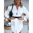 thumbnail image 3 of Mode Femmes Grande Taille Col Rabattu Imprimé Lettre Boutons Mini Robe Chemise, 3 of 6