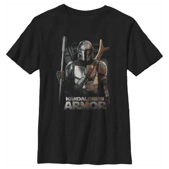 Boy's Star Wars: The Mandalorian Din Djarin Beskar Armor Graphic Tee Black X Large