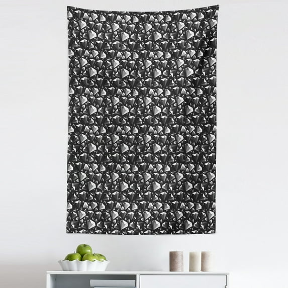Monochrome Tapestry, Low Poly Design of Big and Small Diamond Shapes, Fabric Wall Hanging Decor for Bedroom Living Room Dorm, 5 Sizes, Grey White, by Ambesonne
