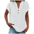 thumbnail image 2 of T Shirts for Women 2026 Summer Cotton Linen Short Sleeve V Neck Loose Dressy Casual Office Work Tshirt Blouse Top, 2 of 6