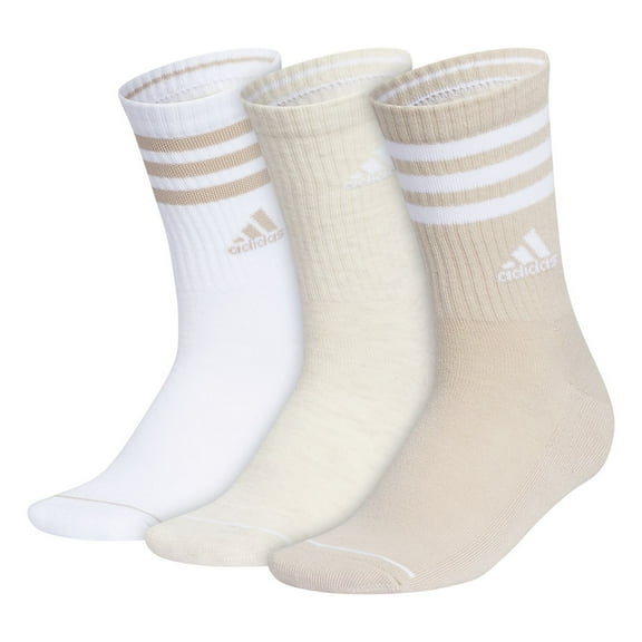 Women's Adidas Cushioned 3-Stripe 3.0 3-Pack Crew Socks Color: Beige Size: 9-11