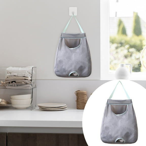 Gray Mesh Grocery Bag Organizer - Hanging Storage Dispenser for Kitchen, Bathroom & Closet, Breathable Plastic Bag Holder for Reusable Totes