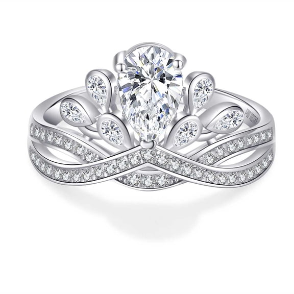 Timorina Princess Crown 1CT Moissanite Wedding Ring in 18K White Gold Over Silver