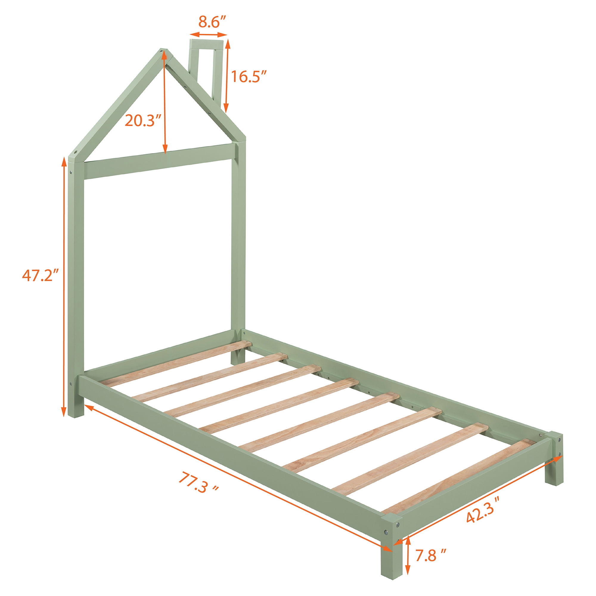 Aukfa Twin House Bed for Kids, Wood Platform Bed - Green