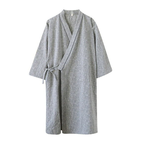 THDHVS Mens Robe,Pajamas for Men,Mens Lightweight Soft Breathable Bathrobe Sleepwear Loungewear with Pockets Gray L