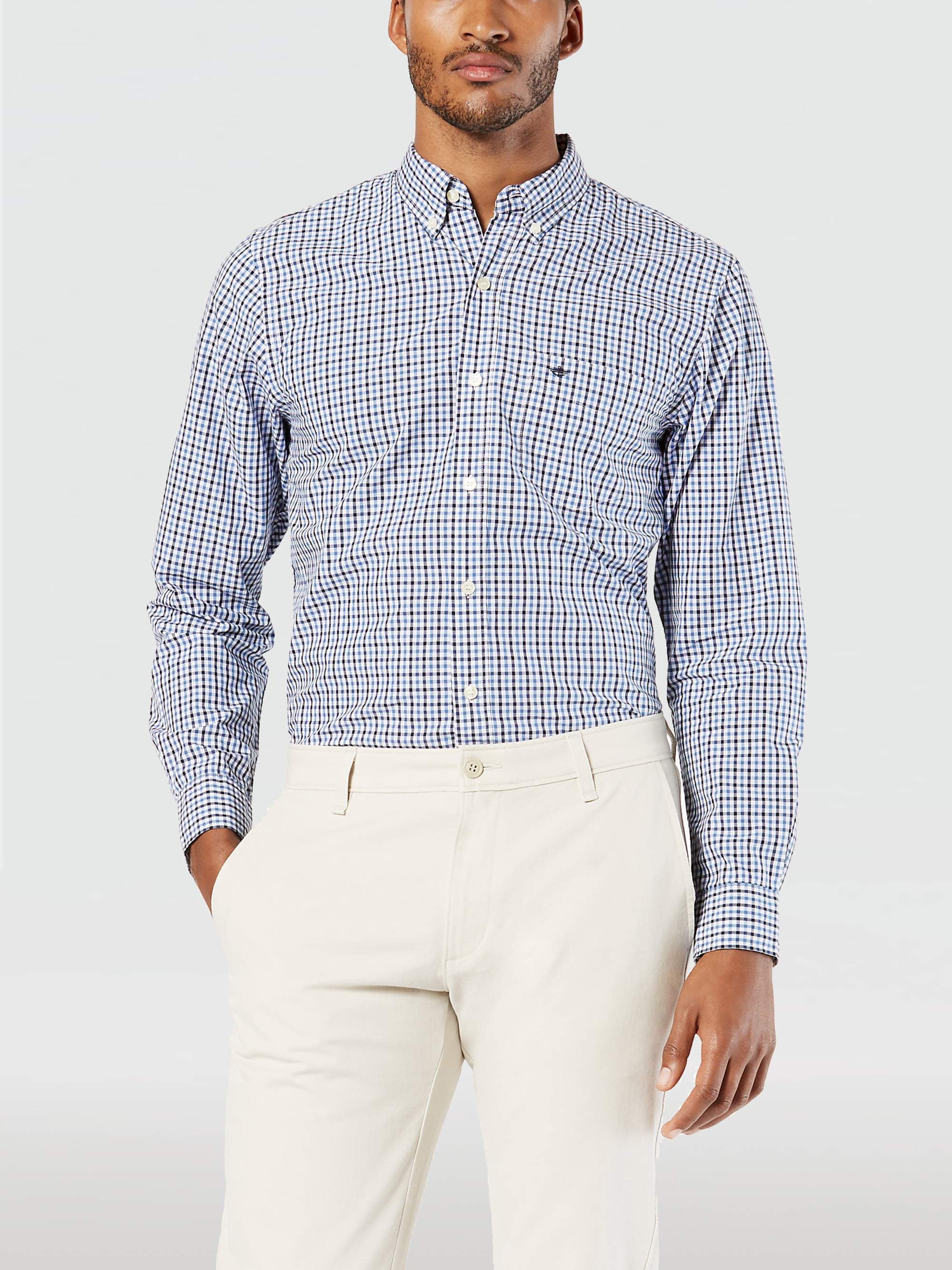Dockers - Dockers Men's Signature Comfort Flex Long Sleeve No Wrinkle Shirt - Walmart.com 