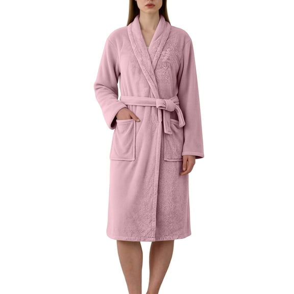 HappyYEE Women’s Fleece Warp Bathrobe - Winter Shawl Collar Soft Robe with Pockets - Plush Cozy Home Loungewear Tie Waits Robe